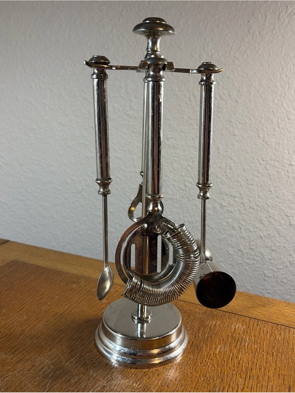 Pottery Barn 4-piece bar tool set in a silver finish